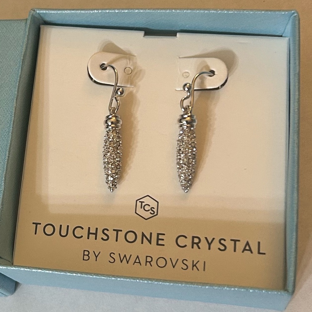 Touchstone Crystal by Swarovski Silver Crystal Drop Earrings